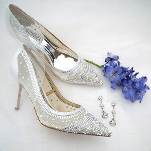 Badgley Mischka Silver Crystal & Mesh Pointed-Toe Stilettos